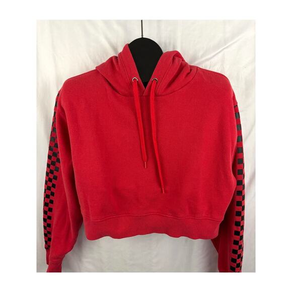 Forever 21 Red Checkered Sleeve Crop Top MEDIUM Womens Juniors Emo - Picture 9 of 9